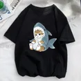 thumbnail image 4 of Camiseta Kawaii con estampado de tiburón y gato para mujer, remera coreana Harajuku de manga corta, playera con estampado de animales divertidos 2024, 4 of 5