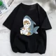 thumbnail image 4 of Camiseta Kawaii con estampado de tiburón y gato para mujer, remera coreana Harajuku de manga corta, playera con estampado de animales divertidos 2024, 4 of 5