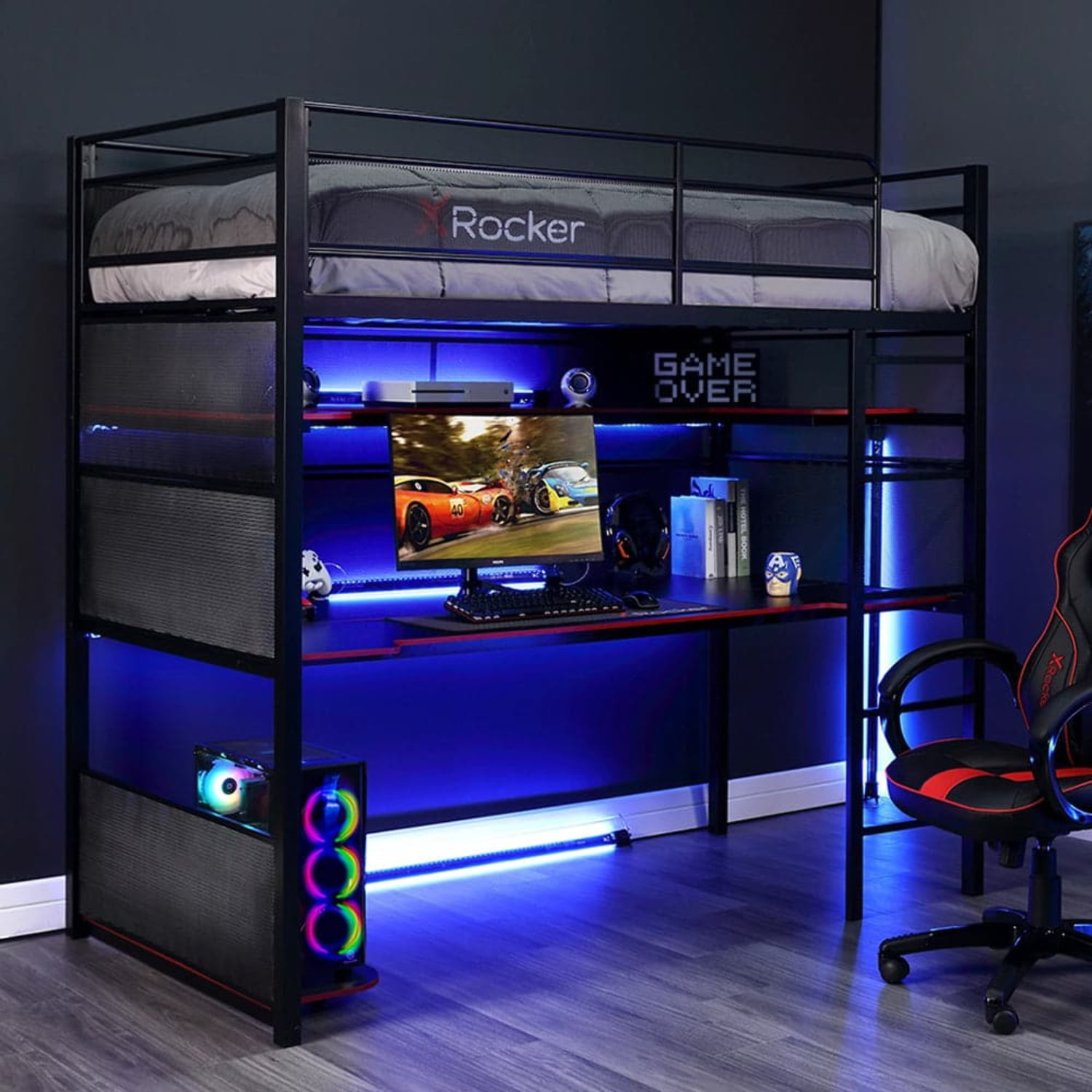 x Rocker BattleBunk Gaming Bunk Bed with Desk Black