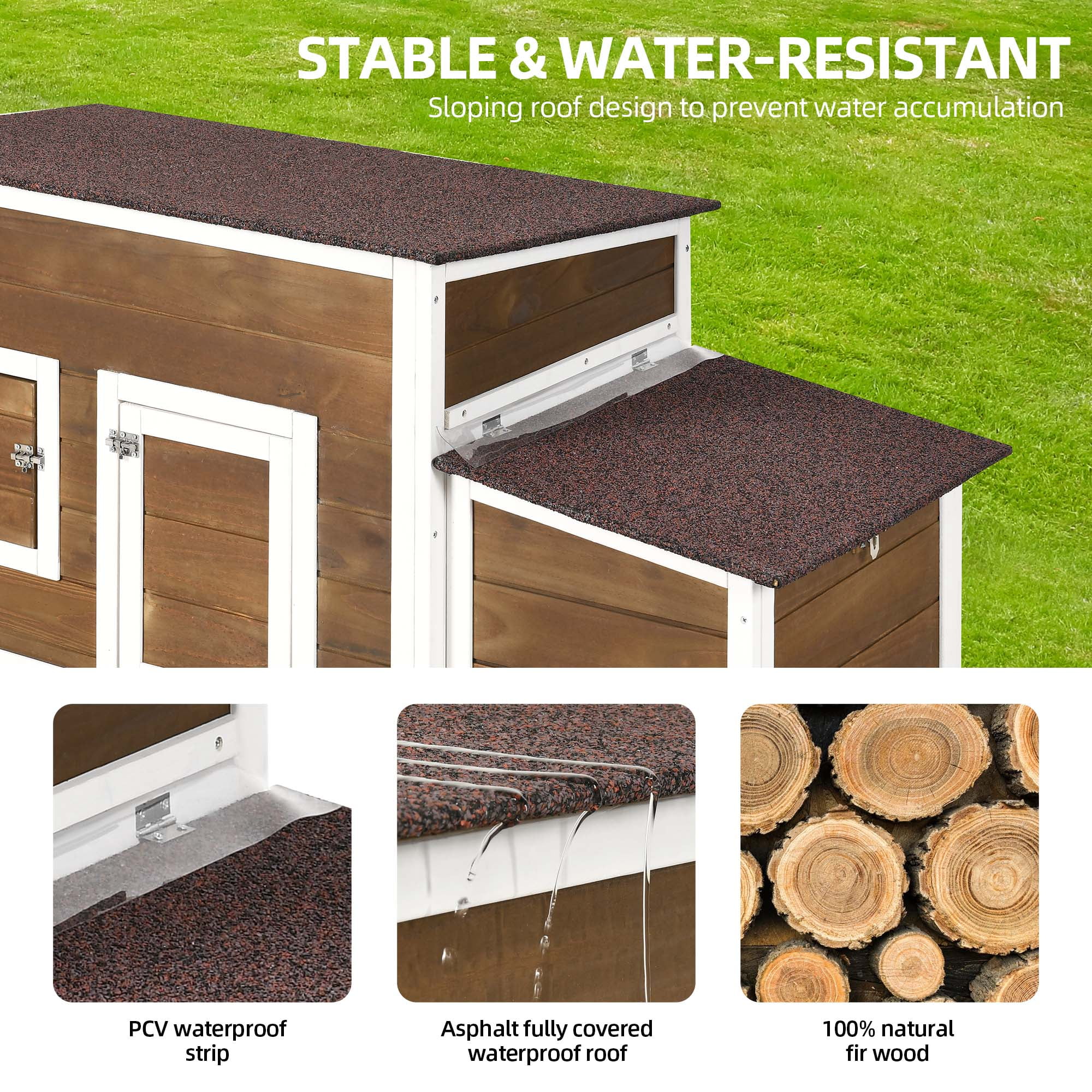 Uforic Large Wood Chicken Coop Hen House 2-4 Chickens with 2 Nesting Box, Outdoor Chicken Hutch Rabbit Hutch Duck Cage - Brown