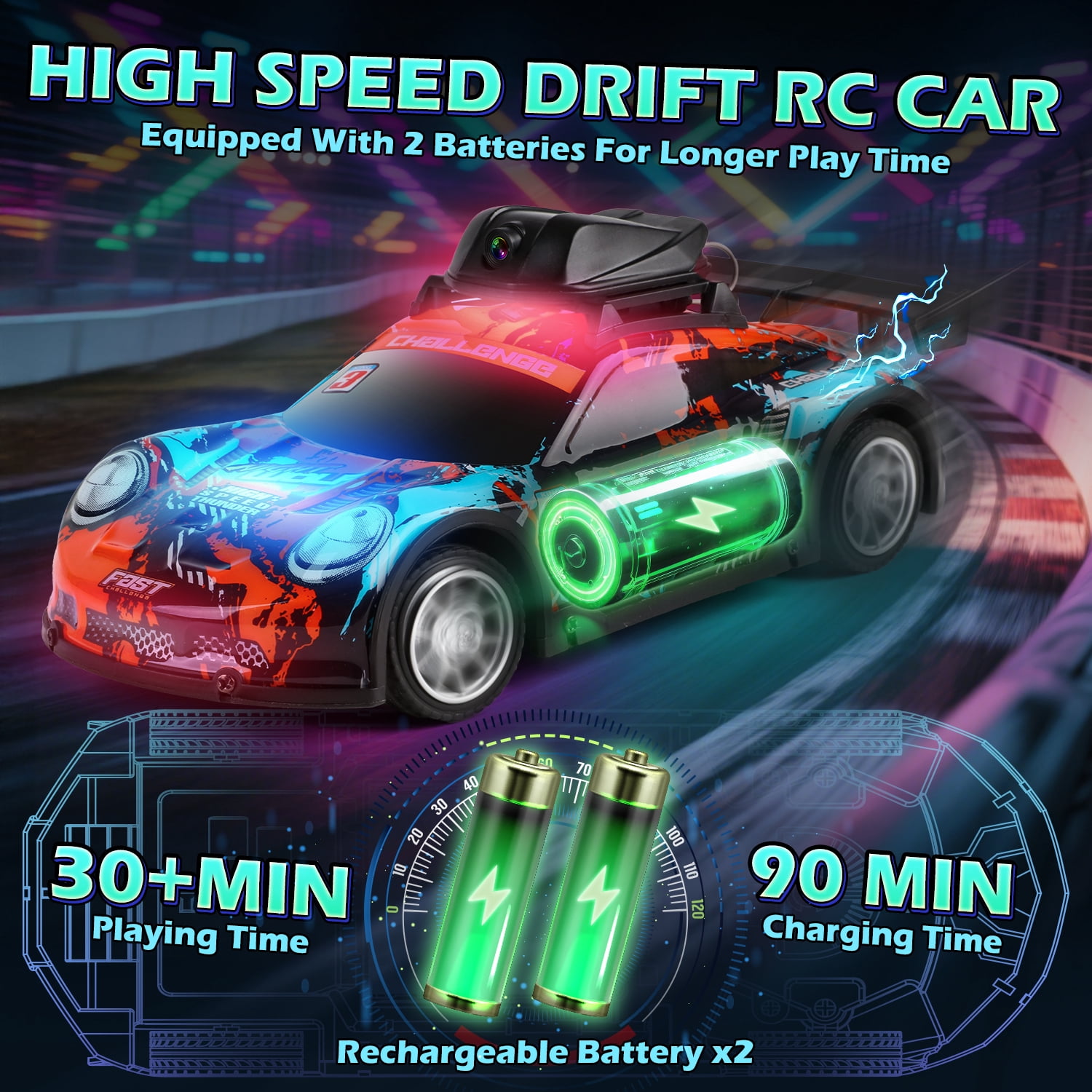 Huge Wave Remote Control Car for Boys, 2.4GHz High Speed RC Car with HD Camera, with 2 Batteries for Kids Birthday Christmas Toys Gift 6-12 Years Old