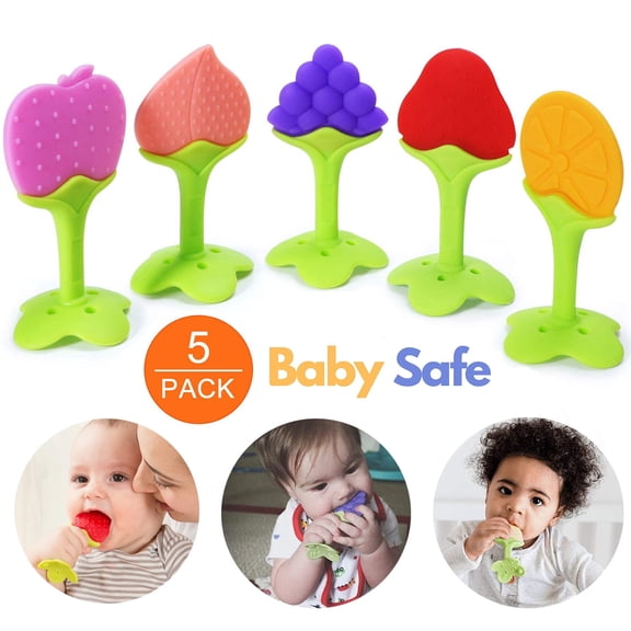 SAYLITA 5 Pack Baby Teething Toys Baby Chew Toys, BPA-Free Baby Teething Toy for Babies 6-12 Months. Natural Organic Freezer Safe Fruit Teether Toys for Toddlers, Specialized Relief Gingival Pain