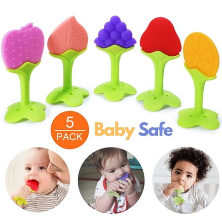 SAYLITA 5 Pack Baby Teething Toys Baby Chew Toys BPA-Free Baby Teething Toy for Babies 6-12 Months. Natural Organic Freezer Safe Fruit Teether Toys for Toddlers Specialized Relief Gingival Pain