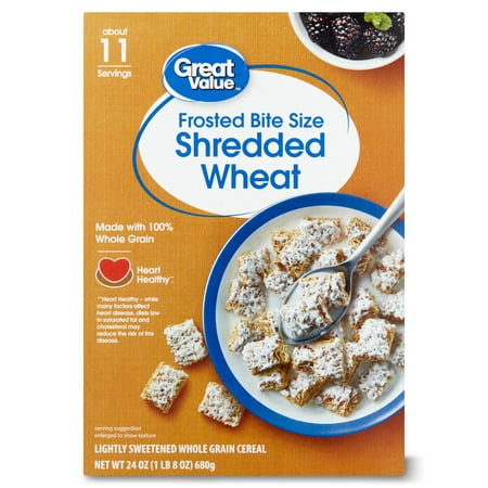 Great Value Frosted Bite Size Shredded Wheat Cereal, 24 oz