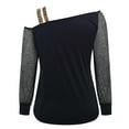 thumbnail image 3 of Fulijie Womens Tops,Sleeve Mesh Cold Tops Loose Shoulder Sequin T Shirt Casual Long Print Splice Women Blouse Women's, 3 of 4