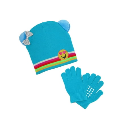 - Girl's Emoji Hat with Grip Gloves Set