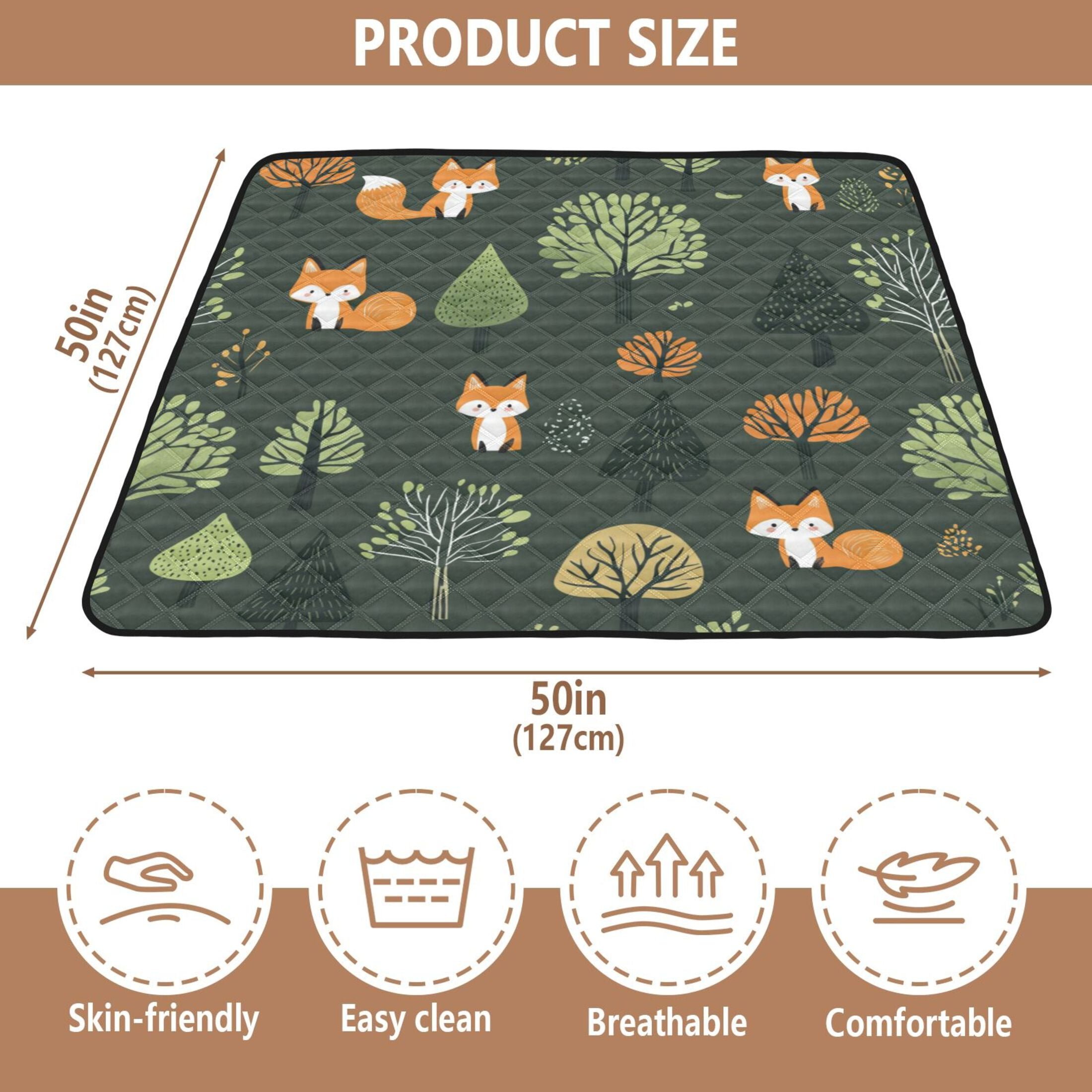 WOBOGO Foxes in The Forest Baby Playmats Extra Large Waterproof Rollable Activity Pads for Toddlers 50×50inch