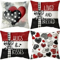 Valentine''s Day Pillow Covers 18x18 Set of 4 Hugs and Kisses Valentines Day Decor Throw Pillows Decorative Cushion Cases for Sofa Couch Valentine Decorations