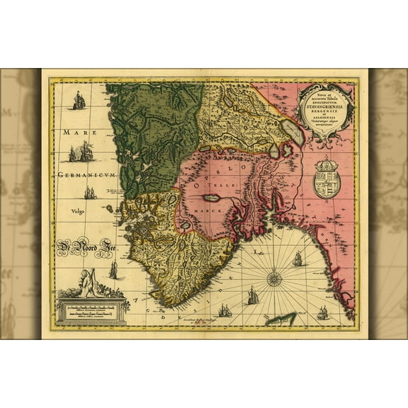 24"x36" Gallery Poster, map of Rogaland fylke norway 18th century