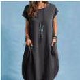 thumbnail image 1 of Robes d'Été Robe d'Été Femme Été Solide Manches Courtes Poche Causale Col Rond Robe Courte Gris S, 1 of 6