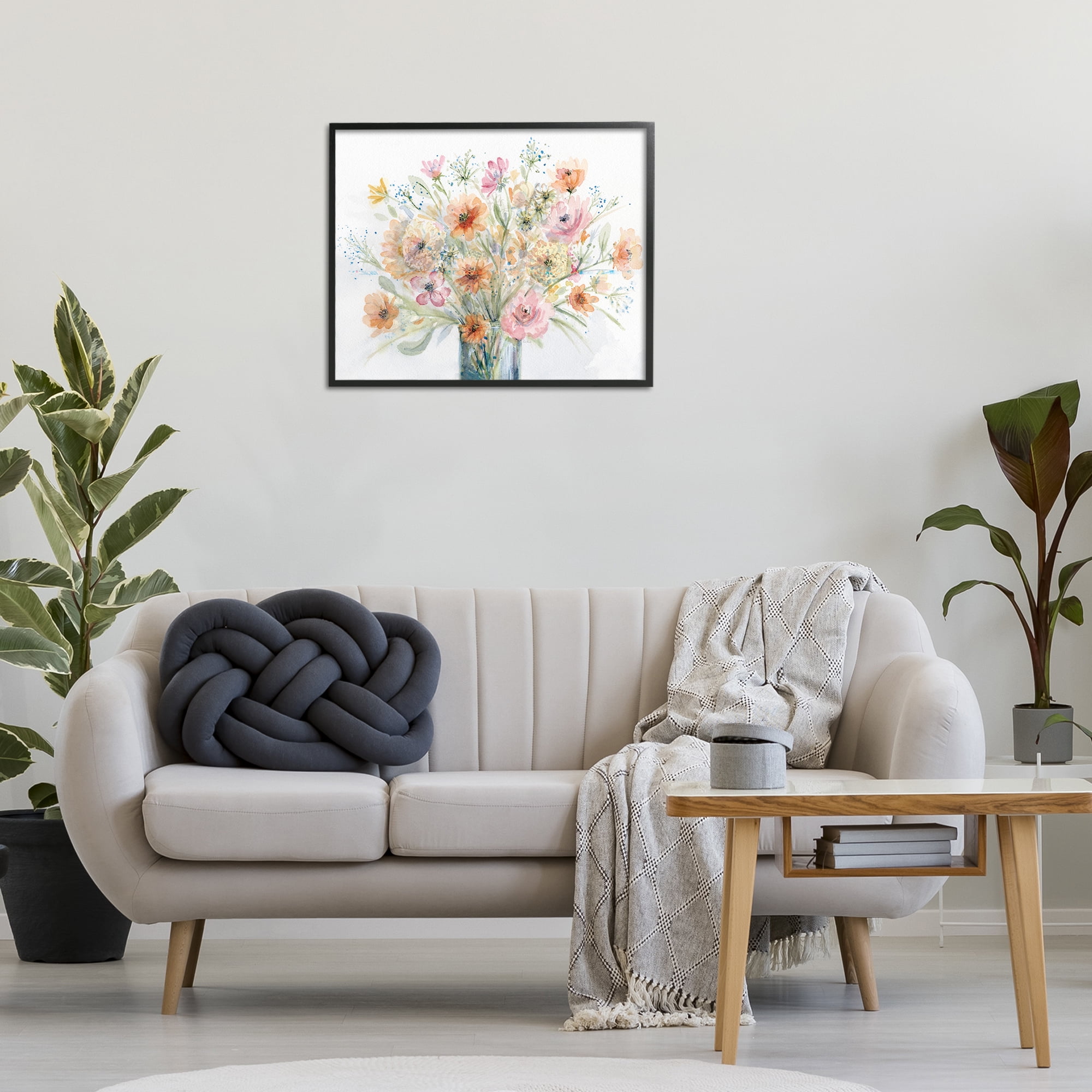 Stupell Industries Peach Pink Bouquet Botanical & Floral Painting Black Framed Art Print Wall Art, 30 x 24