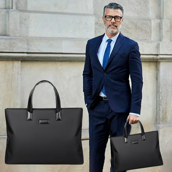 Large Capacity Document Briefcase for Men | Cloth Portable Handbag | Multiple Compartments | Professional Organizer | Black Blue | 1 Piece | 14.57x11.02x2.36in | Durable Modern Style