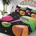 thumbnail image 3 of Ambesonne Emoji Fitted & Top Sheet Set with Shams, Funny Outer Space UFO Planets, Black Lime Green Hot Pink, 3 of 5