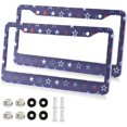 thumbnail image 2 of GZHJMY Patriotic Star License Plate Frames 2pcs, Waterproof Aluminum Alloy Front Rear Tag Car License Plate Cover with Screw Cap Set for US Vehicles, 12 x 6 Inch, 2 of 7