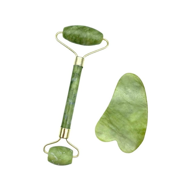 Rodillo de Jade + Gua Sha Kit Esencial Skin Care RM Beauty Masajeador Manual Facial Manten Piel Lisa y Diluye Arrugas Signos de Edad Contorno de Ojos Disminuye Ojeras e Imperfecciones