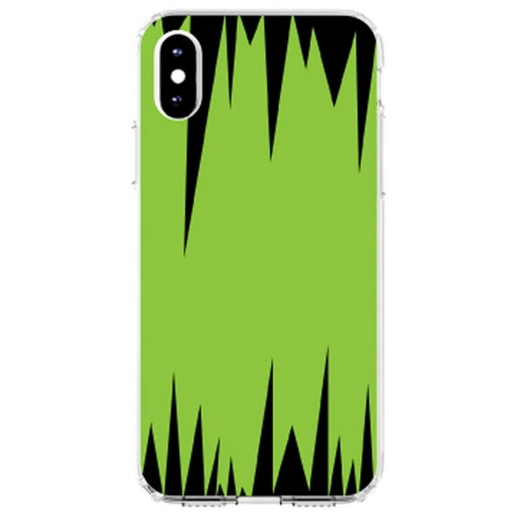 DistinctInk Clear Shockproof Hybrid Case for iPhone XS Max (6.5" Screen) - TPU Bumper, Acrylic Back, Tempered Glass Screen Protector - Lime Green Black Spikes