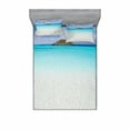 thumbnail image 2 of Ocean Bedding Set with Sheet & Covers, Paradise Beach in Caribbean Water a Small Island Scene Dream Away Art Print, Printed Bedroom Decor 2 Shams, 4 Sizes, Cream Turquoise, by Ambesonne, 2 of 3