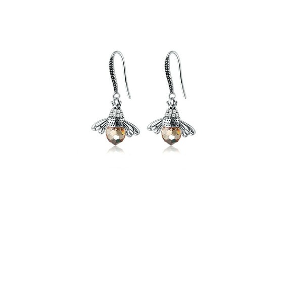 925 Sterling Silver Simple Cute Bee Earrings with Cubic Zirconia