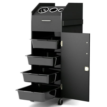 Costway Black Beauty Salon Spa Rolling Trolley 4 Storage Trays