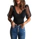 thumbnail image 4 of ABPHQTO Top de manga farol de malla negra para mujer, 4 of 5