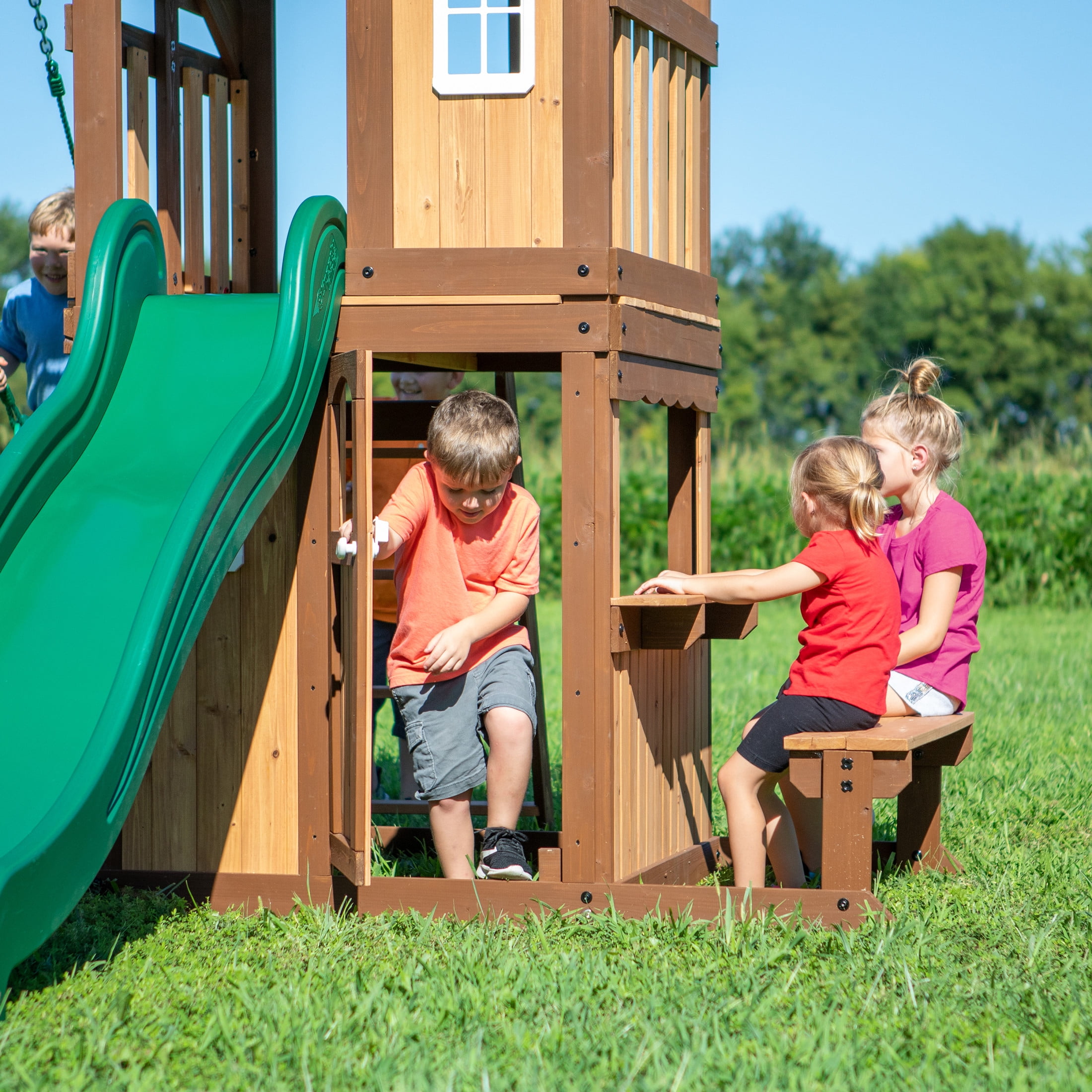 Backyard Discovery Lakewood Cedar Wood Swing Set, Slide, Clubhouse, Playhouse, Snack Bar