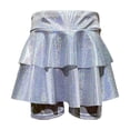 thumbnail image 2 of Girls 2-in-1 Sequin Shorts with Attached Skirt, Sparkly Puffy Dance Costume Shorts for Performance, Cheerleading and School Recital, Shiny Metallic Skort Silver 110, 2 of 5