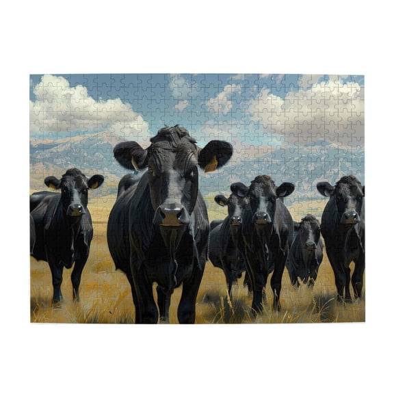 Black Cattle Mountain View 500-Piece Wooden Jigsaw Puzzle for Adults, Fun & Challenging Family Game, Stylish Wall Decor & Holiday Gift