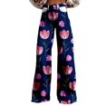 thumbnail image 2 of Women's Casual Pants Women'S Wide Leg Pant Vintage Floral Print High Waisted Straight Stretch Pants With Pockets,Blue Women's Casual Pants XXXXL, 2 of 4