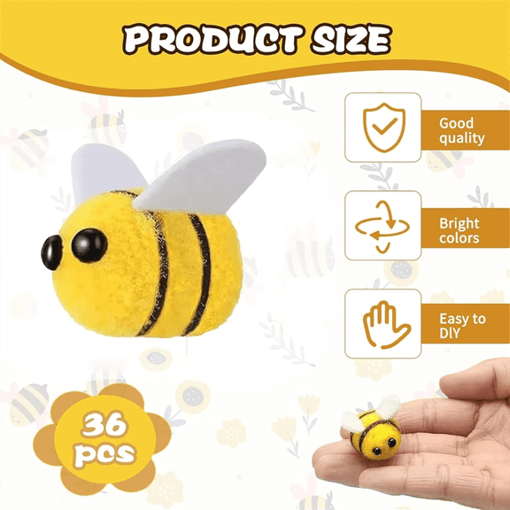 50PCS Bee Pompom Hair Polyester Child Headdress Wedding Figurines DIY Handmade Material Hat Clothing Decor