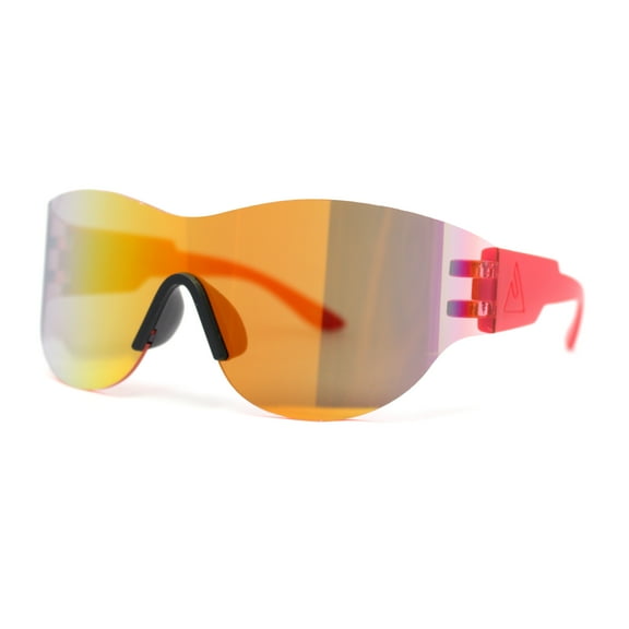 Mens Retro Color Mirror Shield Wrap Futuristic Sport Sunglasses Red - Orange Mirror