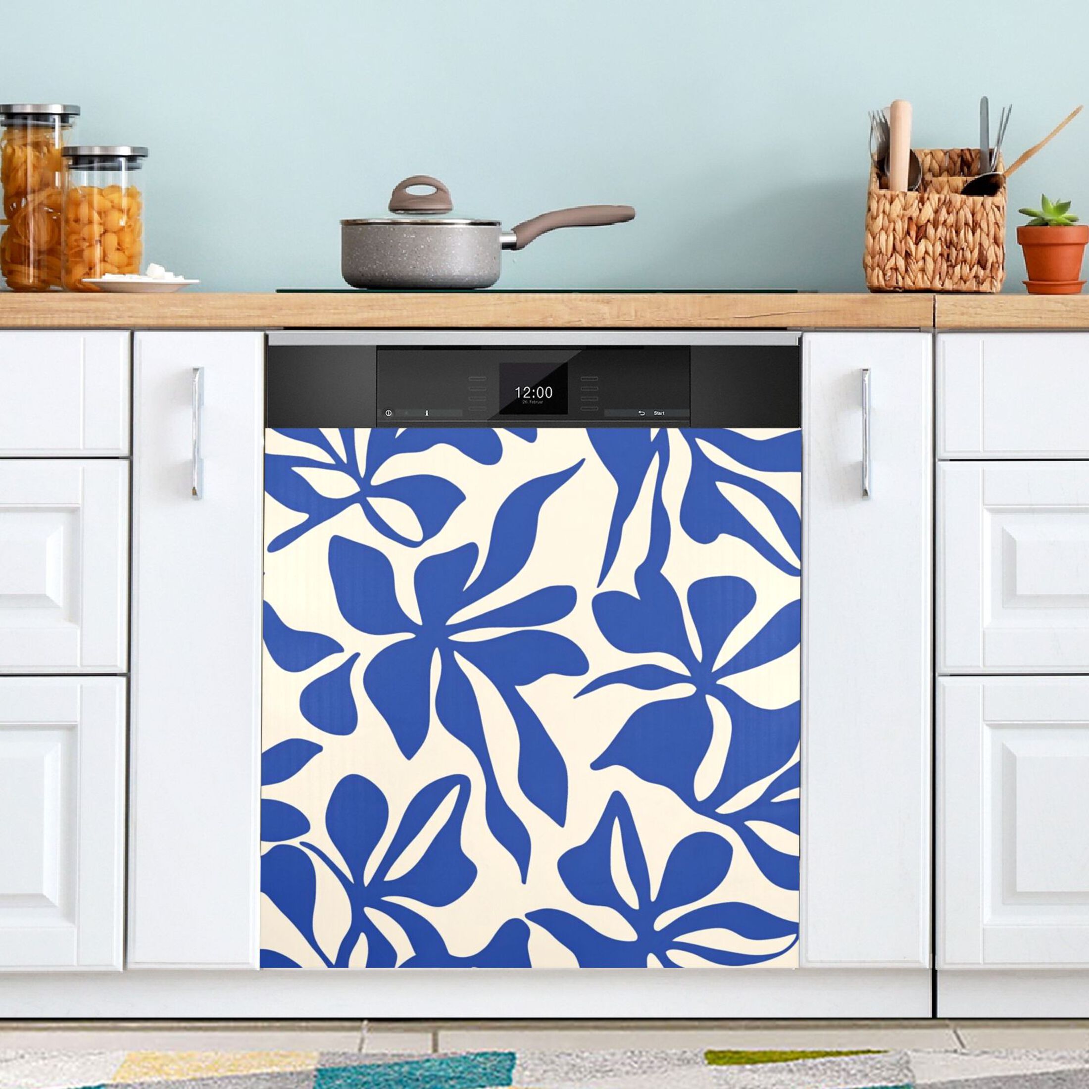 Dishwasher Magnetic Sticker 23x26 Inch Refrigerator Magnetic Sticker Washing Machine Magnetic Sticker Kitchen Panel Magnetic Sticker Home Decor Lovely Blue Pattern