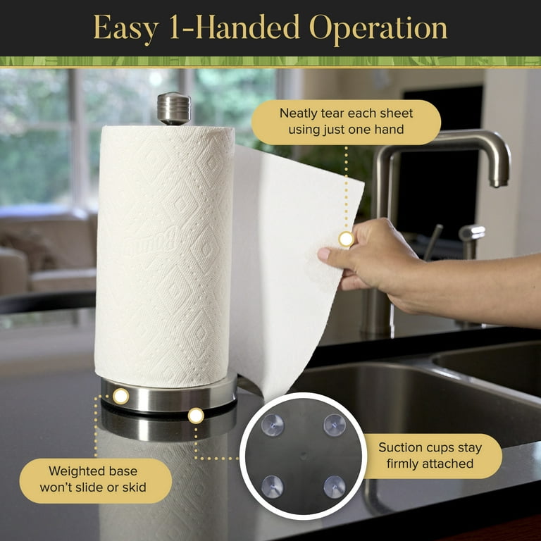 1pc Countertop Paper Towel Stand For Kitchen/bathroom With Damping System,  Non-slip & Stainless Steel Paper Towel Holder With Suction Cup (black)