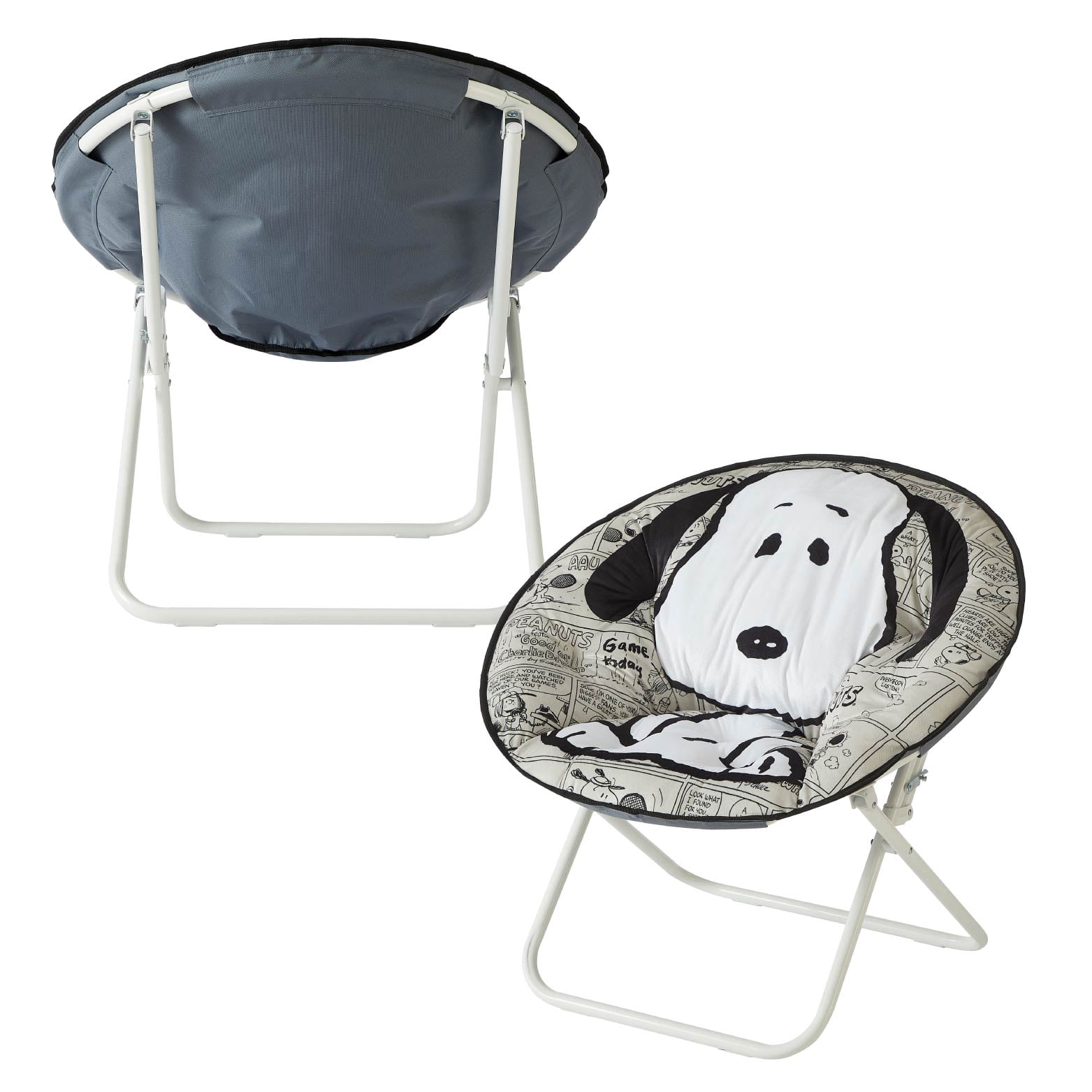 Snoopy Folding Saucer Chair for Teens and Adults, Black and White