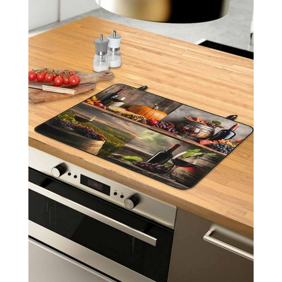 nqOlkjepod Large Induction Cooktop Protector Mat 24"x21", Orange Pumpkin Stove Top Covers for Electric Stove, Farmhouse Grapes Glass Country Decorative Stove Burner Cover Mats, Glass Top Stove Cover