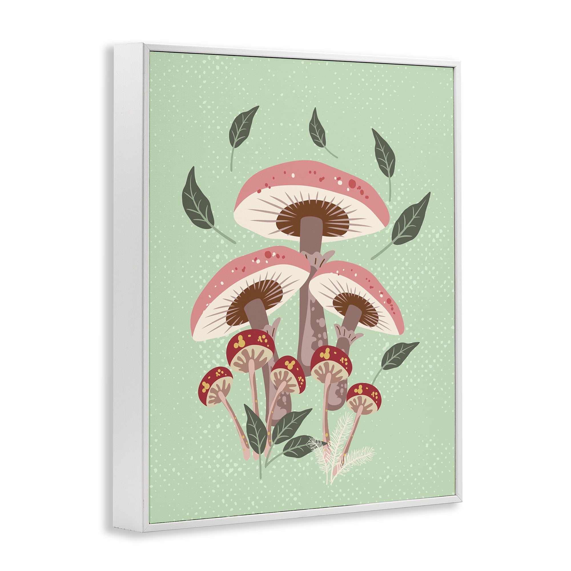 Stupell Industries Mushrooms & Falling Leaves Botanical & Floral Painting White Framed Art Print Wall Art, 16 x 20
