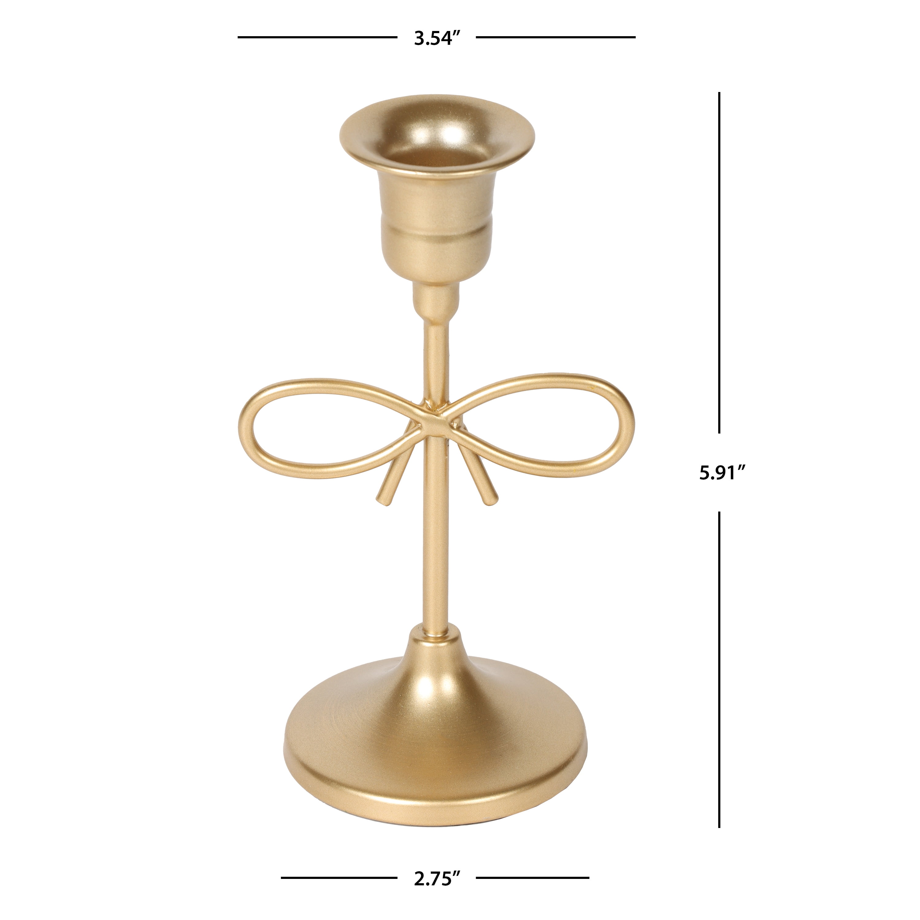 Home Decor Collection Sterling & Noble Home Gold Metal 5.91" Indoor Tabletop Taper Candleholder with Bow Accent