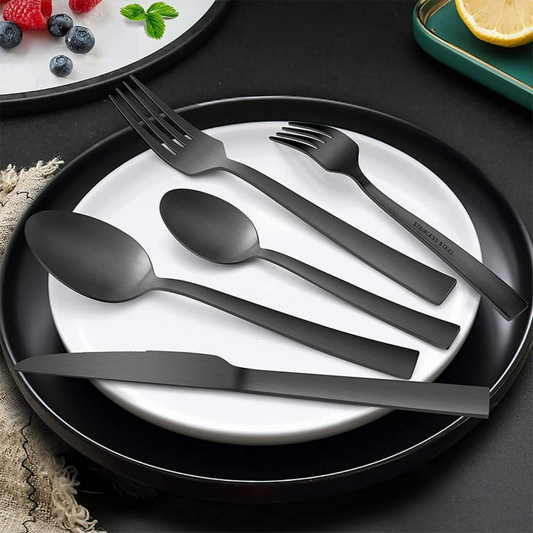 20-Piece Matte Black Silverware Set, Vesteel Stainless Steel Flatware Set Service for 4, Metal Cutlery Eating Utensils Tableware Includes Forks/Spoons