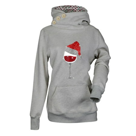 

Ziloco Fashion Women Casual Hooded Slim Christmas Print Solid Color Sweater corset tops black off the shoulder tops Gray L