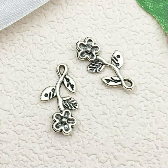 U8MO 10/30pcs Leaf Flower Antique Silver Charms Pendants for Jewelry Making DIY-3# 10pcs flower 10x20mm