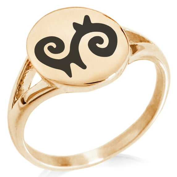 Stainless Steel Aztec Energy Rune Minimalist Oval Top Polished Statement Signet Ring