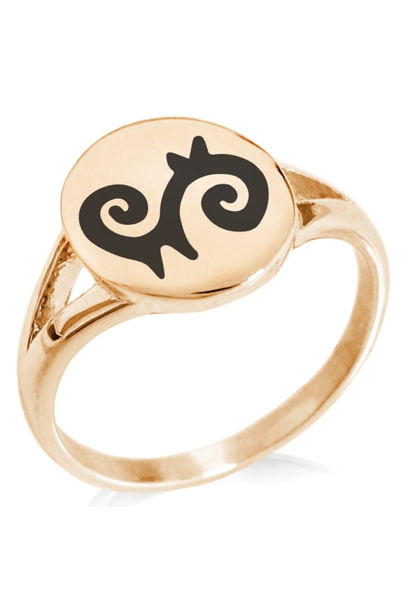 Stainless Steel Aztec Energy Rune Minimalist Oval Top Polished Statement Signet Ring
