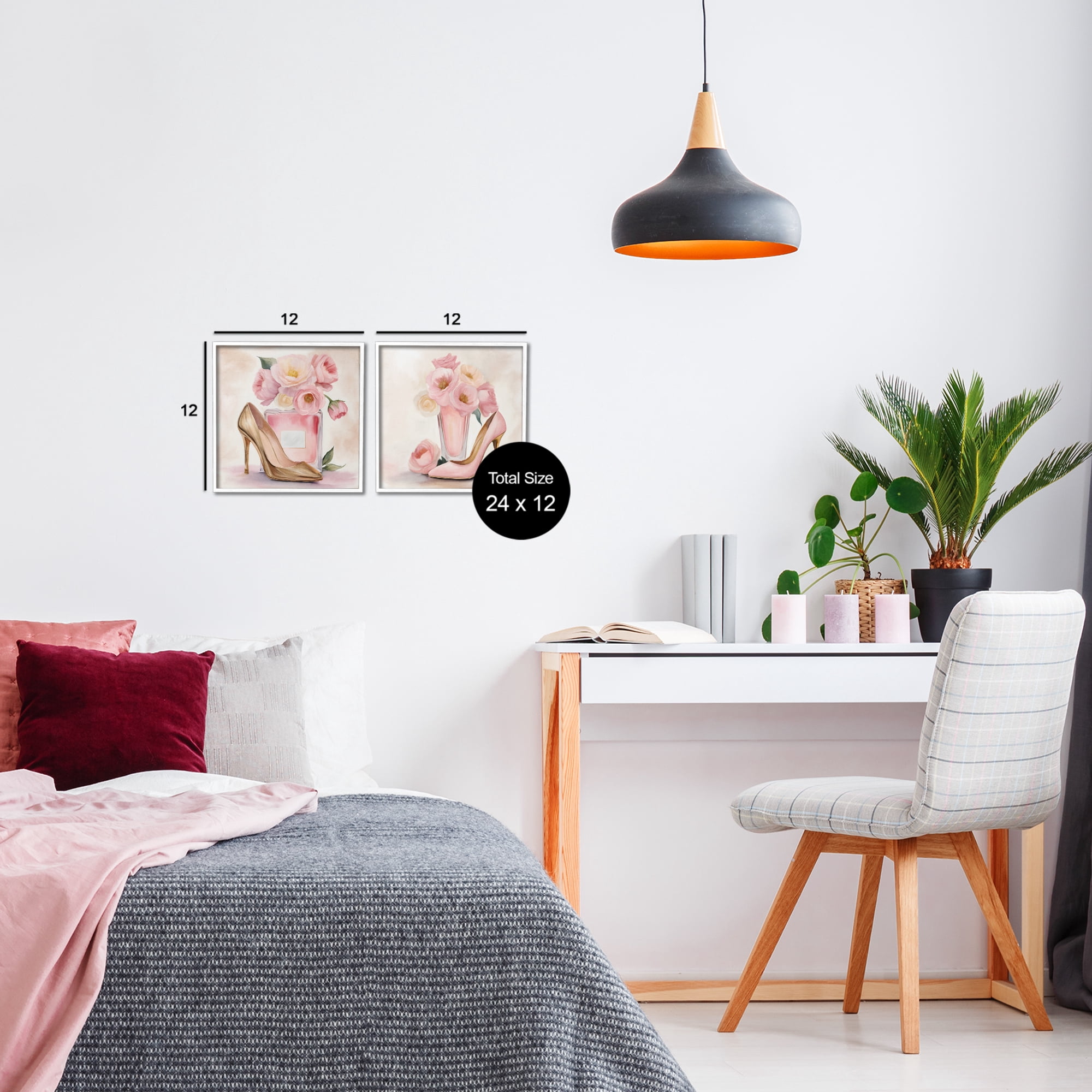 Stupell Industries Blush Pink Beauty 2 Piece White Framed Giclee Art Set, design by Kim Allen