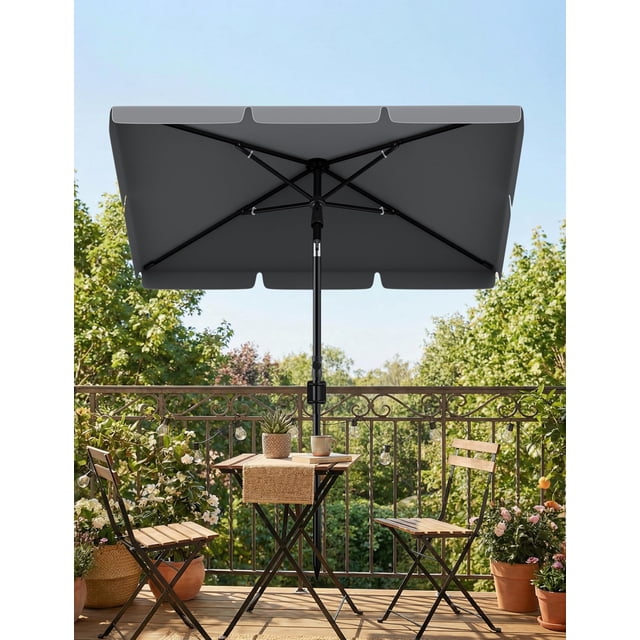Kojooin Rectangular Beach Umbrella with Clamp, Adjustable Sun Shade for Sand, Patio or Lawn