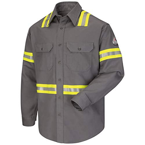 Bulwark Mens Midweight FR Enhanced Visibility Uniform Shirt, Grey, 2X-Large