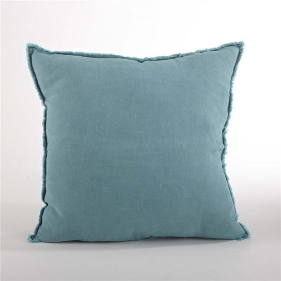 SARO 13049.SE20S Oreiller Carré de 20 Po à Franges en Lin Rempli de Duvet - Vert Mer