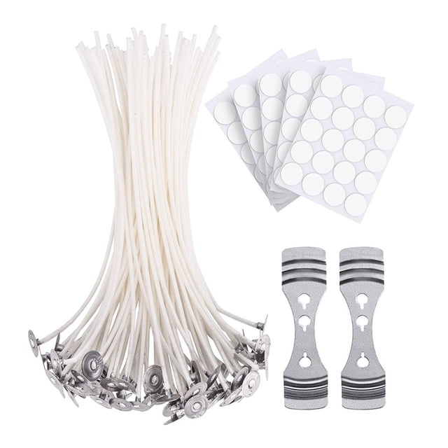 Innovative Candle Crafting Solution, Candle Wick Holders And Stickers, Pre-waxed And Tabbed Short Candle Making Wicks, Flat Braided Cotton Wicks For Soy Wax (50 Pieces)