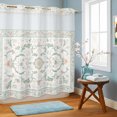 thumbnail image 1 of No Hook Shower Curtain, Sage Green Floral Boho Shower Curtains for Bathroom with See Through Top Window, Ethnic Tribe Abstract Art Vintage Waterproof & Washable Bath Curtain 66"x72", 1 of 1