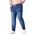 thumbnail image 3 of Ihhxva Men's Denim Jeans Slim Leg Elastic Waist Drawstring Stretchable Adjustable Waist Solid Color Casual Daily Wear Streetwear Denim Pants - Blue 2XL, 3 of 9