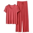 thumbnail image 1 of Hontri Ensembles de Pyjama à Manches Longues pour Femmes - Vêtements de Nuit Douillets d'Automne (Grande Taille, Deux Pièces à Col Rond) Rouge m, 1 of 5