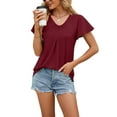 thumbnail image 6 of Frontwalk Women Summer Tops Short Sleeve T-shirt T Shirt Ladies Breathable Tee Pullover Claret M, 6 of 8